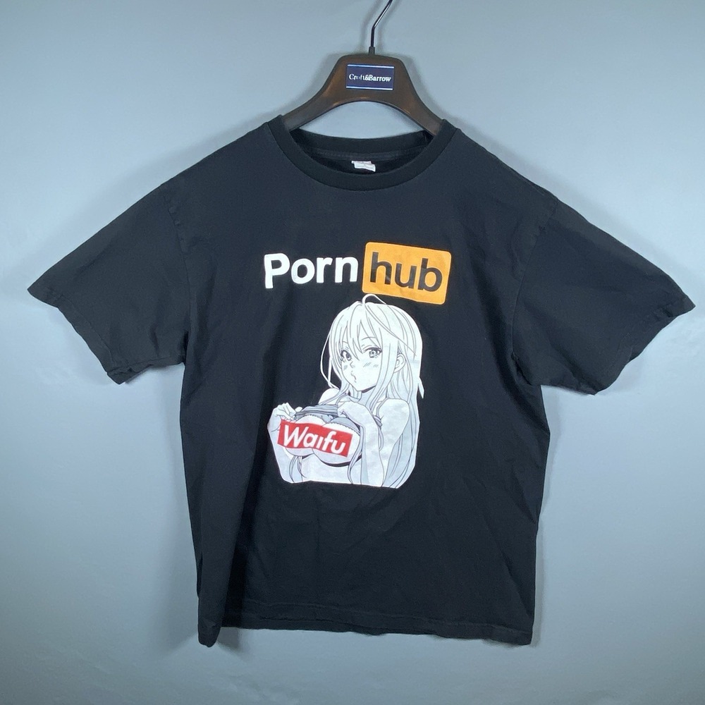 Pornhub Waifu Anime T-Shirt Black Size L Large Hentai Graphic Otaku Manga Tee
